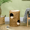 PawHut 47cm Cat Barrel Tree for Indoor Cats w/ Two Cat Houses, Cushion