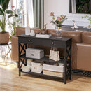 HOMCOM Console Table Side Desk Shelves Drawers Open Top X Support Hallway Black