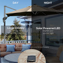 Outsunny 3m Solar LED Cantilever Parasol Adjustable Garden Umbrella Khaki
