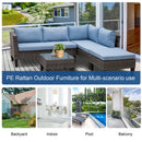 Outsunny 4 PCs Rattan Wicker Set 2 Cushioned Double Sofa Footstool Coffee Table