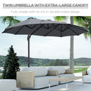 Outsunny 4.5 m Double Garden Parasol Garden Umbrella w/ Crank Handle Grey