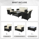 Outsunny 4 PCS Outdoor Patio Furniture Wicker Chair Set Coffee Table w/ Cushions