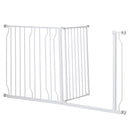 PawHut Dog Gate Wide Stair Gate w/ Door Pressure Fit, 75-145W cm, White