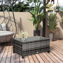 Outsunny Garden Rattan Side Table,Wicker Coffee Desk, Glass Top, Mixed Grey