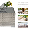 Outsunny Patio Wicker Coffee Table w/ Glass Top Suitable for Garden Backyard