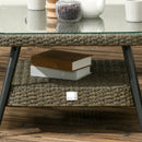 Outsunny Rattan Corner Sofa, Rattan Garden Furniture w/Glass Top Two-tier Table