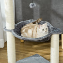 PawHut 83cm Cat Tree Tower w/ Sisal Scratching Post Hammock Toy Ball - Grey