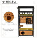 PawHut Wooden Outdoor Cat House 3-Tier Kitten Shelter w/ Tilted Roof Yellow