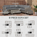 Outsunny 8 PCS Outdoor PE Rattan Wicker Conservatory Sofa Set, Patio Furniture