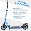 HOMCOM Folding Kick Scooter, Adjustable w/ Dual Shock Absorber for 14+, Blue