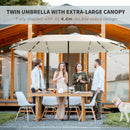 Outsunny 4.4m Double-Sided Sun Umbrella Patio Parasol Solar Lights Cream White