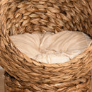 PawHut Elevated Kitten Hooded Rattan Cat House Basket Cushion, 42x33x52cm Brown