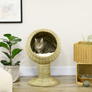 PawHut Raised Cat House, Natural Mat Grass Cat Bed w/ Stand Cushion, ?41x 69 cm