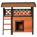 PawHut Cat House Outdoor Kitten Shelter Puppy Kennel w/ Balcony Stairs Roof