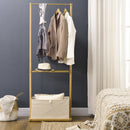 HOMCOM Clothes Rail Bamboo Coat Stand Garment Rack W/ Shelves Fabric Box Natural