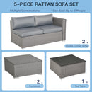 Outsunny 5PC PE Rattan Corner Sofa Set Outdoor Conservatory Furniture w/ Cushion