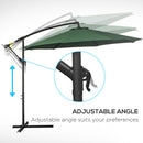 Outsunny 3m Garden Banana Parasol Cantilever Umbrella w/Crank& Base, Dark Green
