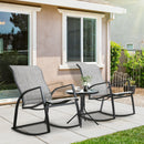 Outsunny 3 Pieces Outdoor Rocking Chairs Set w/ Tempered Glass Table for Garden