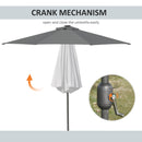 Outsunny 2.7m Patio LED Umbrella with Push Button Tilt/Crank 8 Ribs Grey