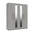 Chester Ready Assembled Wardrobe with 4 Doors & 2 Mirrors - Light Grey