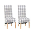Pair of Scroll Back Dining Chair - Cappuccino Check