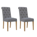 Pair of Button Back Chair with Scroll - Light Grey