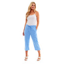 Ladies Linen 3/4 Crop Trousers - Blue