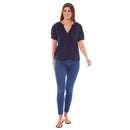 Ladies Linen Top - Navy Blue