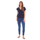 Ladies Linen Cap Sleeve Top - Navy Blue
