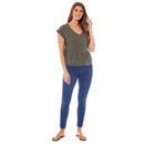 Ladies Linen Cap Sleeve Top - Khaki