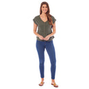 Ladies Linen Cap Sleeve Top - Khaki