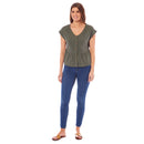 Ladies Linen Cap Sleeve Top - Khaki