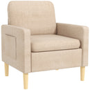 HOMCOM One Seater Sofa for Living Room, Modern Fabric Couch with Wood Legs and 2 Pockets for Bedroom and Home Office, Beige