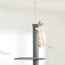 PawHut 260cm Floor To Ceiling Cat Tree Kitten Tower w/ Adjustable Height - Grey
