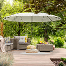 Outsunny 4.4m Double-Sided Sun Umbrella Patio Parasol Solar Lights Cream White