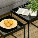 HOMCOM Coffee Table Set of 2 High Gloss Nest of Tables with Steel Frame, Black