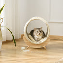 PawHut Raised Kitten Bed Pet Shelter w/ Scratcher Cushion, Beige 41 x 38 x 43 cm