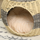 PawHut Wicker Cat House, Rattan Raised Cat Bed w/ Soft Cushion, ?40 x 30cm