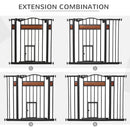 PawHut Dog Gate Pet Safety Gate W/ Cat Door Auto Close Pine Decor 74-105 cm Wide