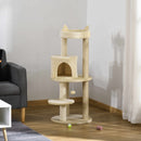 PawHut 4 Tiers 104cm Cat Tree w/ Scratching Posts Perches  Hanging Ball, Beige