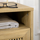 HOMCOM Nightstand, Rattan Bedside Table, Sofa Side Table w/ Drawer and Shelf