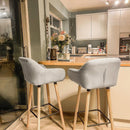 HOMCOM 2 PCs Upholstered Bucket Seat Bar Stools w/ Solid Wood Legs Beige