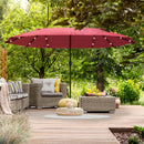 Outsunny 4.4m Double-Sided Sun Umbrella Patio Parasol Solar Lights Wine Red