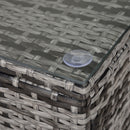 Outsunny Garden Rattan Side Table,Wicker Coffee Desk, Glass Top, Mixed Grey
