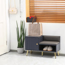 HOMCOM Upholstered Entryway Shoe Bench with Storage Cabinet Open Shelf Grey