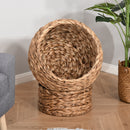 PawHut Elevated Kitten Hooded Rattan Cat House Basket Cushion, 42x33x52cm Brown