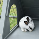 PawHut Wooden Rabbit Hutch Triangle Bunny Ferret Cage Guinea Pig Run Grey