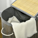 HOMCOM 100L Bamboo Laundry Basket w/ 2 Compartments Washing Baskets Grey