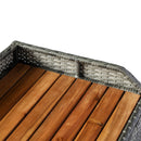 Outsunny Patio PE Rattan Wicker Storage Bench Box with Natural Wood Top Lid