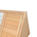 PawHut Wooden Rabbit Hutch Triangle Bunny Ferret Cage Guinea Pig Run Yellow